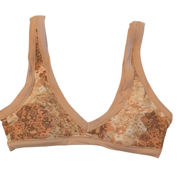 aerie Other - Aerie Scoop Bikini Top Cream and Brown Floral NWOT